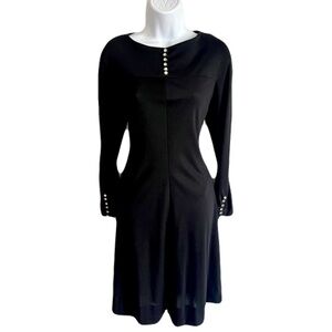 Vintage Mort Schrader Black Long Sleeve, Crystal Buttons Dress, Size 8